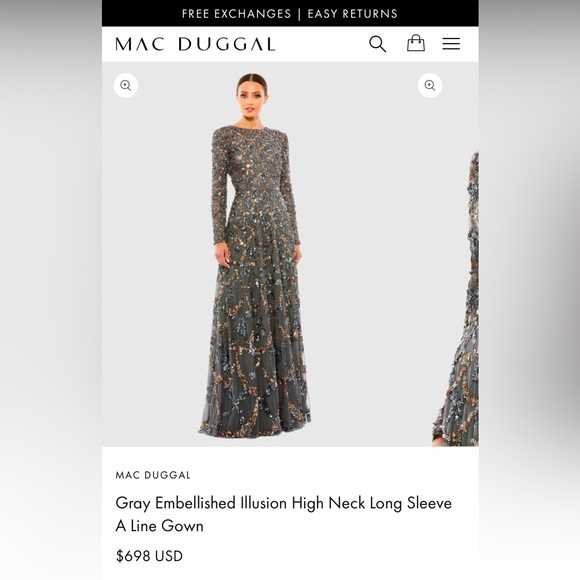 Mac Duggal Embellished Illusion High Neck Long Sleeve A Line Gown size 16 - Picture 4 of 4